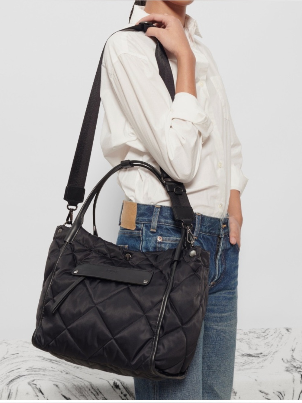 MZ Wallace Black Quilted Nylon Tote with Adjustable Strap